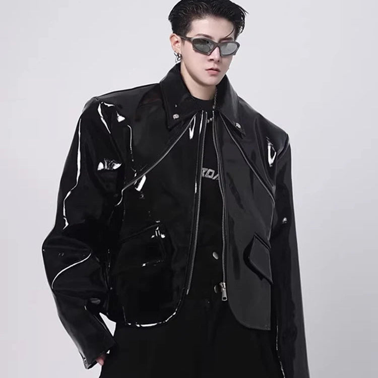 GENTELUXIO™ Eclipse Patent Leather Jacket – Premium Gloss Biker Coat