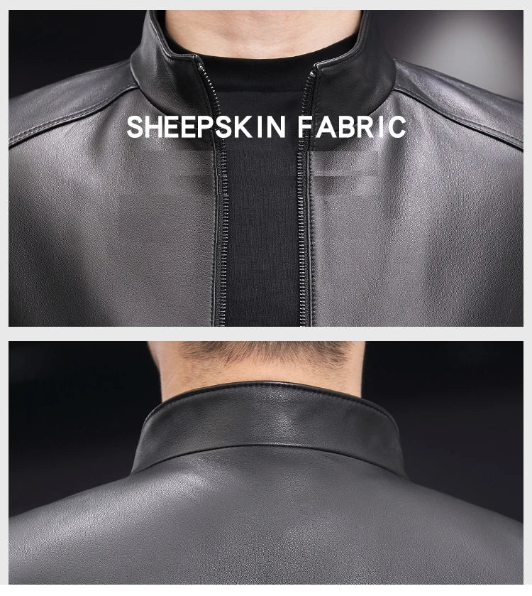 GENTELUXIO™ Alpine Prestige Leather Jacket – Premium White Stand Collar Motorcycle Coat