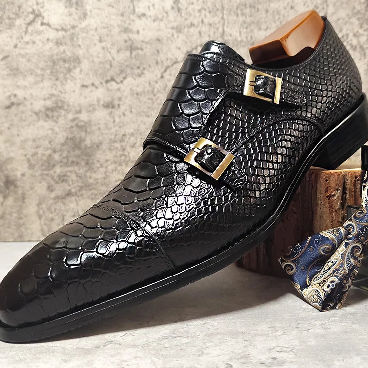GENTELUXIO™ Imperial Python Loafers – Premium Genuine Leather Double Monk Shoes