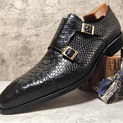 GENTELUXIO™ Imperial Python Loafers – Premium Genuine Leather Double Monk Shoes