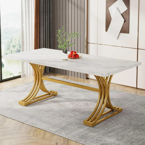 MarbleCrest Pro — 63" Modern Rectangular Dining Table for 4–6, Faux Marble Top
