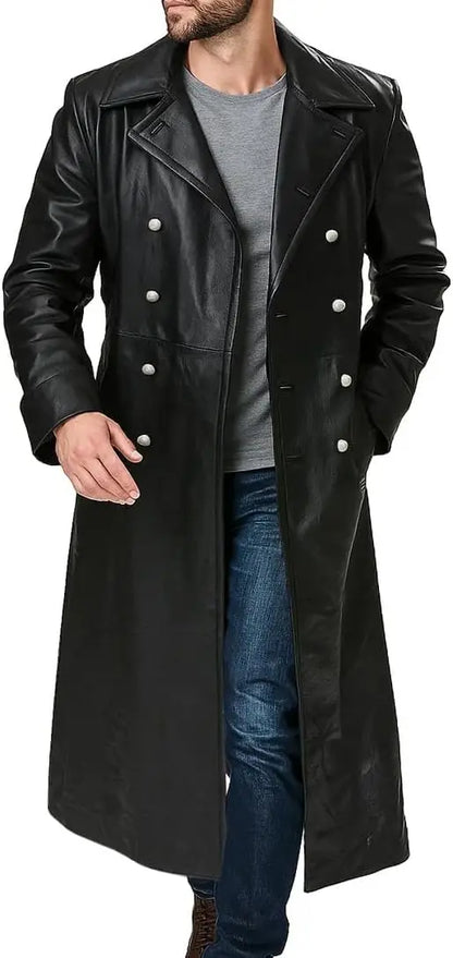 GENTELUXIO™ Imperial Navy U‑Boat Captain Black Leather Trench Coat