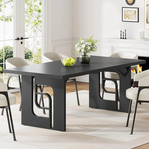GoldenArch Elite — 71" Modern Dining Table for 6–8, Metal Legs, Beige Gold, Customizable