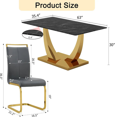 GoldCrest Elite — 63" Modern Black & Gold Dining Room Table Set for 6 with PU Leather Chairs ( 🚚 Fast Shipping: Delivered in 4–7 Business Days )