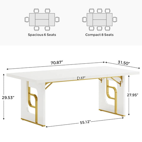 GoldenArch Elite — 71" Modern Dining Table for 6–8, Metal Legs, Beige Gold, Customizable