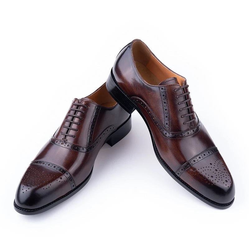 GENTELUXIO™ Windsor Brogue Oxfords – Premium Genuine Leather Dress Shoes