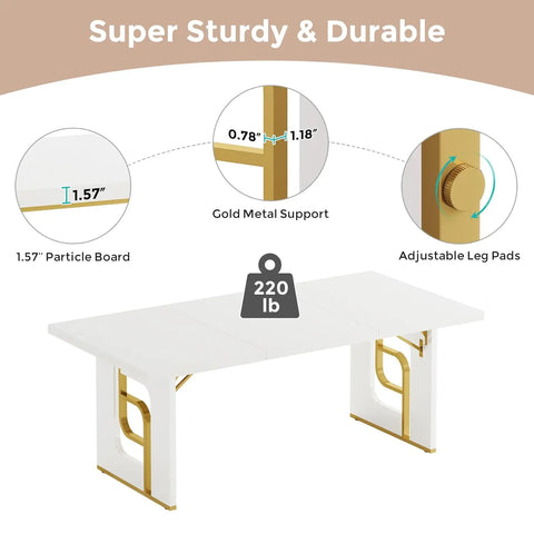 GoldenArch Elite — 71" Modern Dining Table for 6–8, Metal Legs, Beige Gold, Customizable