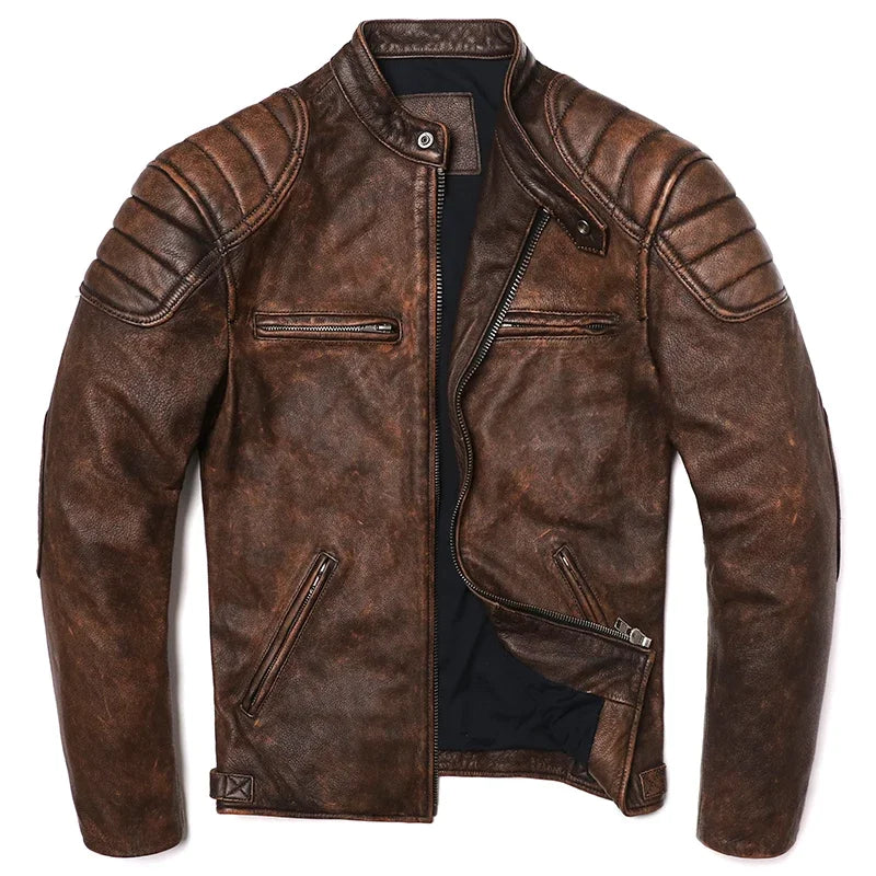 GENTELUXIO™ Heritage Rider Leather Jacket – Premium Vintage Cowhide Motorcycle Coat