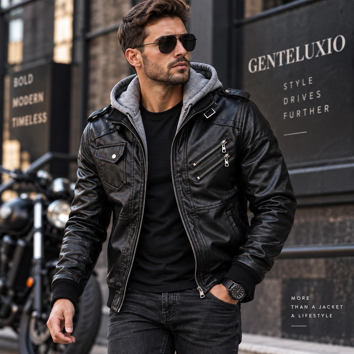 GENTELUXIO™ Urban Rider Men’s PU Leather Motorcycle Jacket