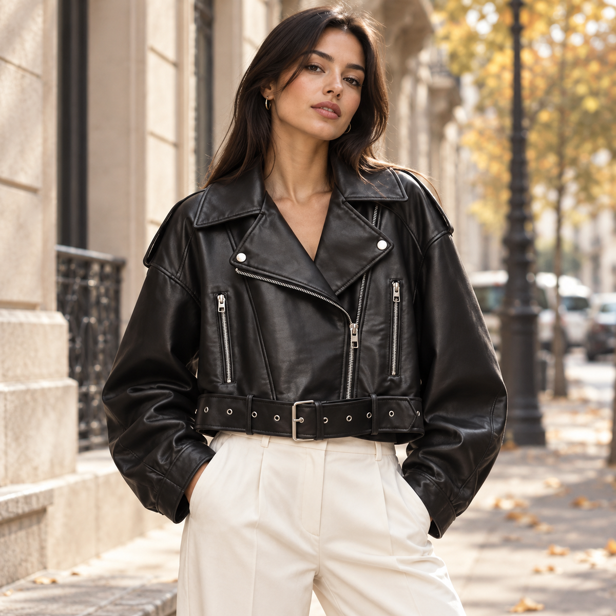 Genteluxio™ The Sloane Belted Faux Leather Jacket