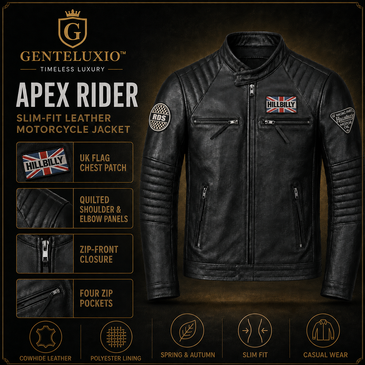 GENTELUXIO™ Apex Rider Men’s Slim-Fit Leather Motorcycle Jacket