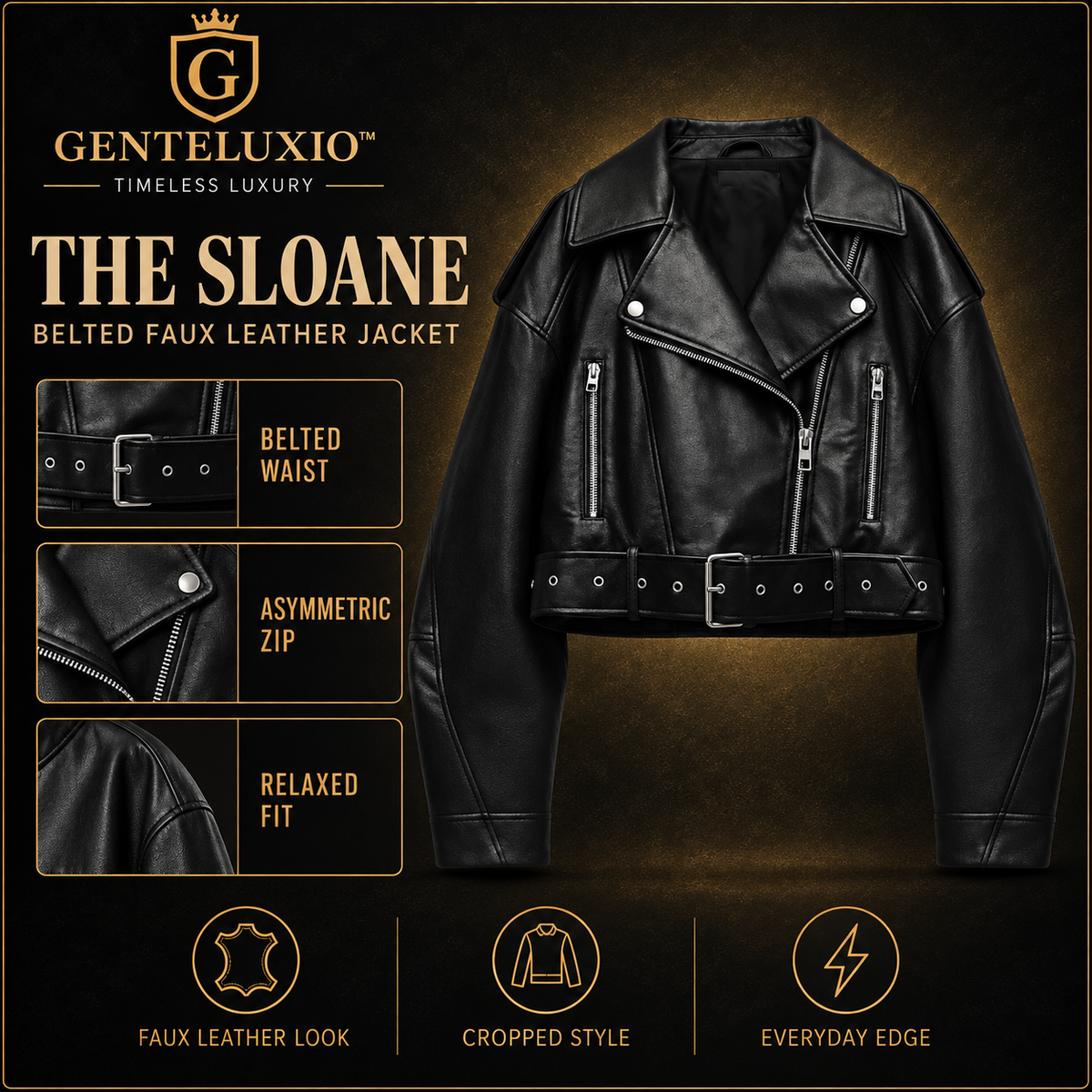 Genteluxio™ The Sloane Belted Faux Leather Jacket