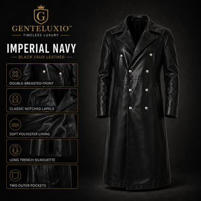 GENTELUXIO™ Imperial Navy U‑Boat Captain Black Leather Trench Coat
