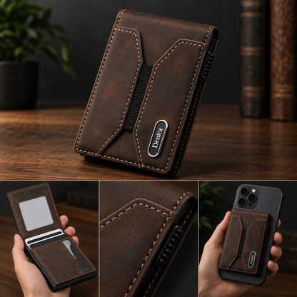DenIor™ MagSnap — Magnetic Pop-Up Leather Card Wallet