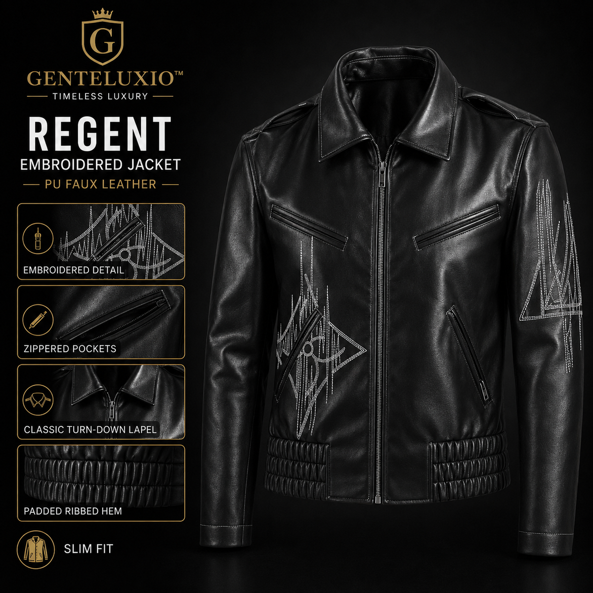 GENTELUXIO™ Regent Embroidered Leather Jacket