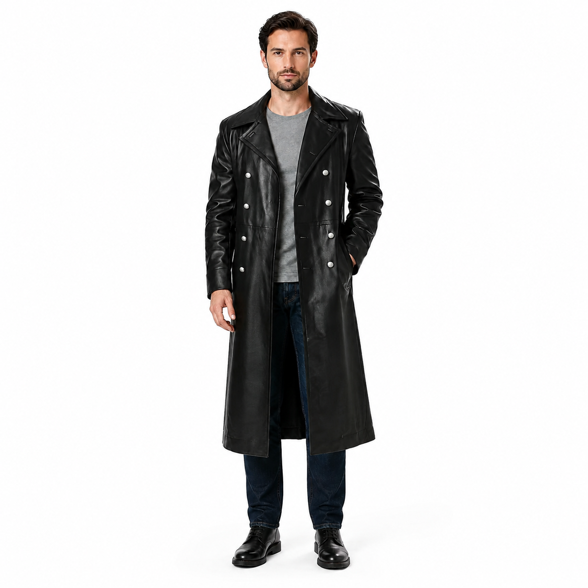 GENTELUXIO™ Imperial Navy U‑Boat Captain Black Leather Trench Coat